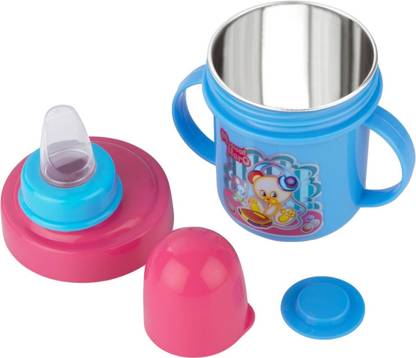 Nabhya Stainless Steel Plastic Baby Spout Sipper Cup for Kids Age 3-18 Months-(250ml)