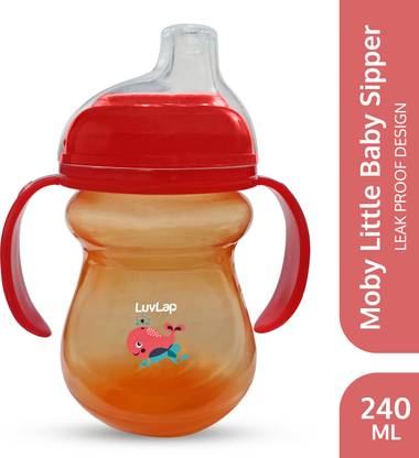 LuvLap Moby Little Baby Sipper/ Sippy Cup 240ml, Anti-Spill Soft Silicone Spout, 6m+,