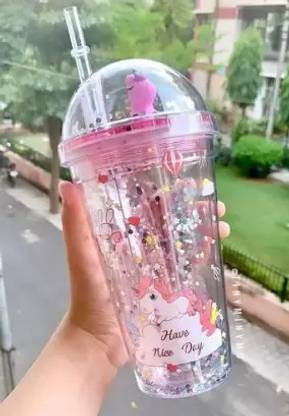 Leftright Unicorn Water Bottler/Sipper Glass /Sipper with Straw For Girls