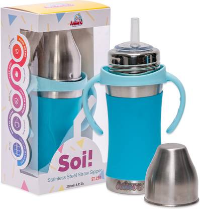 Adore Soi! Stainless Steel Sipper Bottle W Handle -Medical Grade Straw -304(18/8)Grade