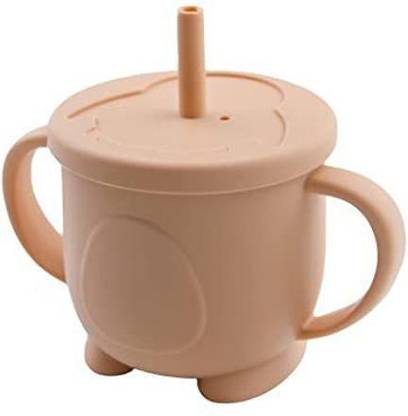 GUCHIGU Baby silicon cup with straw training system, BPA free Sippy cup (Peach Nougat)