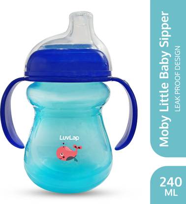 LuvLap Moby Little Baby Sipper/ Sippy Cup 240ml, Anti-Spill Soft Silicone Spout, 6m+,