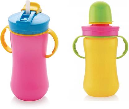CSM Sipper/Sippy Cups, Anti-Spill Design with Soft Silicone Spout/Straw-Combo of 2 Pcs