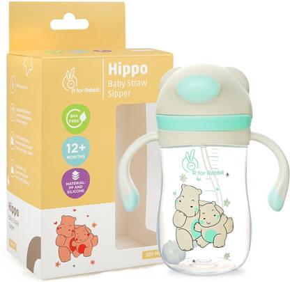 R for Rabbit Premium Hippo Baby Straw Sipper Bottle 300 ml|10 fl oz|Anti Spill Sippy Cup with Soft Silicone Straw BPA Free & Non Toxic for Baby or Kids of 12 Months