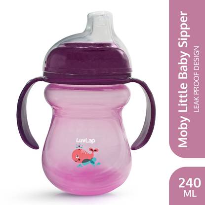 LuvLap Moby Little Baby Sipper/ Sippy Cup 240ml, Anti-Spill Soft Silicone Spout, 6m+,