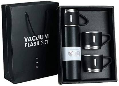 SIDDIVINAYAK CREATION Stainless Steel Vacuum Flask Set with 3 Steel Cups 500 ml Bottle