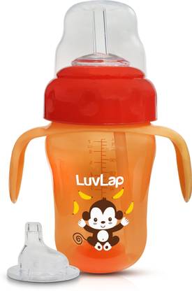 LuvLap Banana Time Sipper / Sippy Cup 210ml, Anti-Spill Design with Soft Silicone Spout and Straw, 6m+ (Orange)