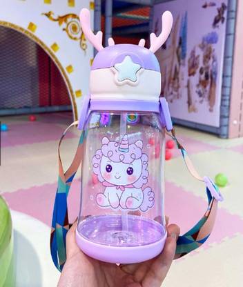 Modiza Deer Horn Cartoon Design Sipper Water Bottle for school Kids with Lock cap