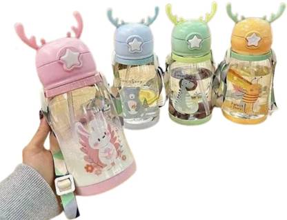ROMYCRON Sipper Water Bottle Leakproof Lock Cap Deer Horn Cartoon Design Sipper for Kids