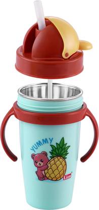 Nabhya Inner Steel Cartoon Print Water Bottle With Straw 360 ML Sipper Bottle for Kids