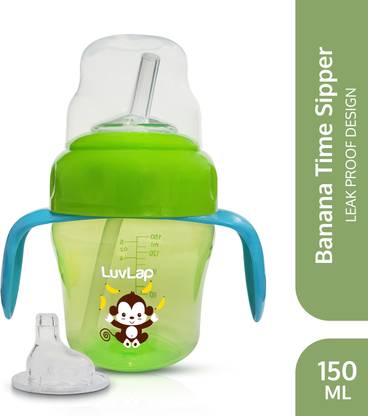 LuvLap Banana Time Sipper / Sippy Cup 150ml, Anti-Spill Design with Soft Silicone Spout and Straw, 6m+