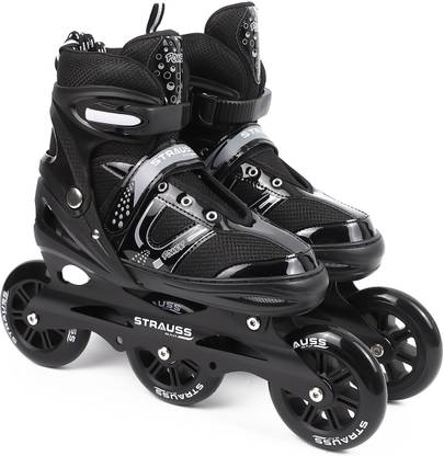 Strauss Adjustable Inline Skates (Trinity)| Skating Shoes| PU 3 Wheels|(For 12+ Years)| In-line Skates - Size UK (7-11) UK