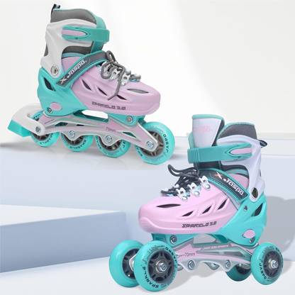 Jaspo Sparkle 2.0 Convertible inline/quad Skates adjustable, durable aluminum chassis, In-line Skates - Size 30-33 Euro