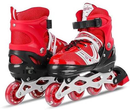 YAMA IMPEX 4 Wheels Movable Inline Roller Skates with LED Flash Lights for Boys, Girls, In-line Skates - Size 4 UK