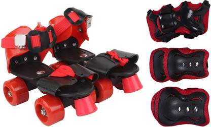 Authfort Roller Skating Knee Elbow Palm Protective Pads & Adjustable Roller Skating Shoes Front Brakes Kids Skates Quad Roller Skates - Size 4-8 UK