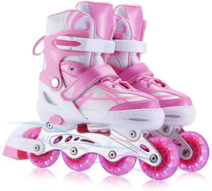 Bukily Adjustable roller skating shoes for Kids with All Illuminating Wheels In-line Skates - Size 6 UK