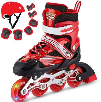 Baba Fab Skating Shoes for Kids | Adjustable Inline Skates Set with Helmet & Pads In-line Skates - Size 6-9 UK