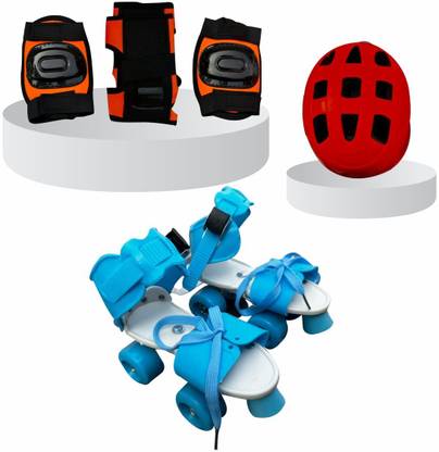 RAR SPORTS Unisex DrySkate Combo ( Skates+Helmet+Knee +Elbow+Wrist Support ) ( Age 3-8 yrs) Quad Roller Skates - Size 2 UK