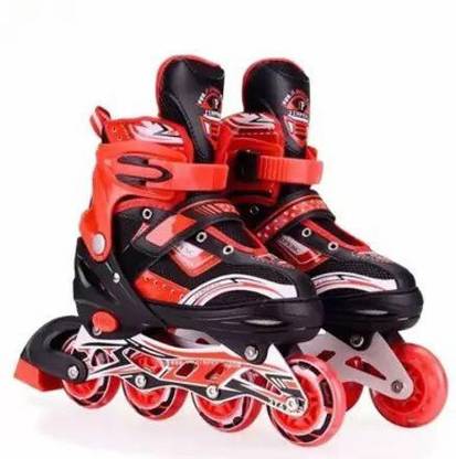 JR CLUB Adjustable Inline Skates with Front Light Up Wheels Flashing Inline Skates (Red) In-line Skates - Size 7-9 UK