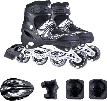 Lyrovo Adjustable Skates Shoes with Protective Pads, Gloves and Helmet In-line Skates - Size (2-5) UK