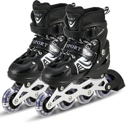 Glenston Inline Roller Skates-Pack of 1 Pair,skets,Child skets,Roller skets,Shoes(Black) In-line Skates - Size Free  UK