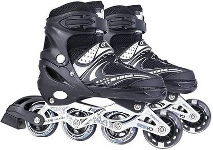 RukhadToys Adjustable Inline Skates with Front LED Flash Light up Wheels Size7-9UK(Black) In-line Skates - Size 7-9 UK