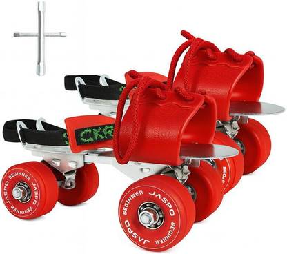 Jaspo Beginner Senior Skates With Metal Body and TPR Rubber wheels Adjustable Quad Roller Skates - Size 1-8 UK