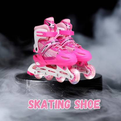 Glenston Skating Shoes Adjustable Size LED Wheels for Kids Boys Girls pink In-line Skates - Size Free  UK