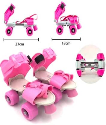 CrazyBuy Adjustable Roller Skates Pink 4 Wheel Skating Shoes for Kids Age Group 4-12 Years Quad Roller Skates Quad Roller Skates - Size 6-8 UK