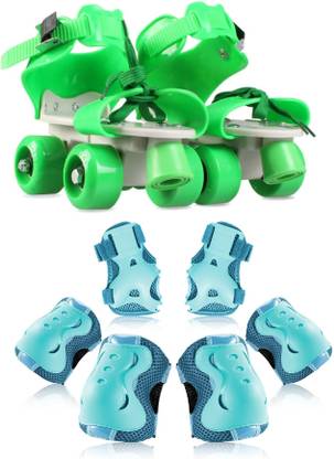 LIVE SPORTS Roller Skates With Knee and Elbow Pads, Wrist Guards 3 in 1 Protective Gear Quad Roller Skates - Size 5-12 UK