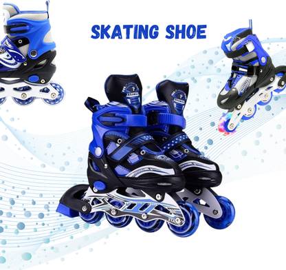 Glenston Adjustable Inline Skates with Front Light up Wheels Beginner Skates Blue In-line Skates - Size Free  UK