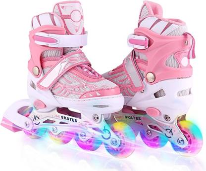 lucario Fashion Kids Adjustable Inline Skates with Front Light up Wheels Fun Flashing In-line Skates - Size 39 to 43 UK