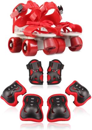 LIVE SPORTS Roller Skates With Knee and Elbow Pads, Wrist Guards 3 in 1 Protective Gear Quad Roller Skates - Size 5-12 UK