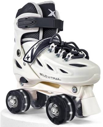 Jaspo Scud X Trail Adjustable Quad Roller Skates with PU LED Wheels Quad Roller Skates - Size 34-38 Euro