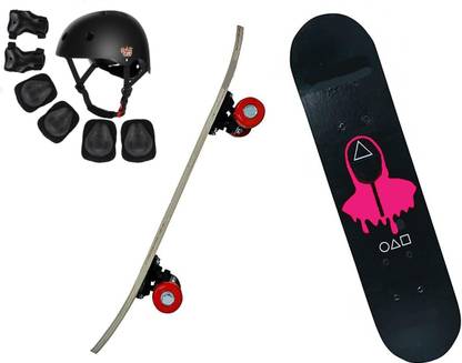 Baba Fab Squid Game Printed Skateboard Combo with Helmet & Safety Kit for Kids Skating Kit