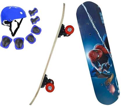 Baba Fab Spider Man Skateboard Combo with Helmet & Protective Gear Set for Kids Riders 24 inch x 8 inch Skateboard