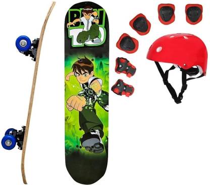 Baba Fab BEN 10 Skateboard Combo with Helmet & Protective Gear Set for Kids Riders 24 inch x 8 inch Skateboard