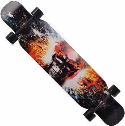 IRIS Drop Through Long-Board - Maple Skateboard with Fire Skull Graphic Design - Complete Skateboard Cruiser for Cruising, Carving, Free-Style and Downhill, 42 Inch x 9.5 Inch (L*W) 9.5 inch x 42 inch Skateboard