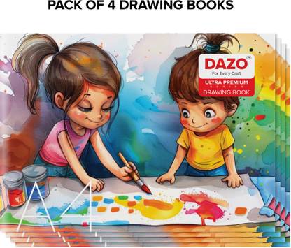 dazo Drawing Book - Unruled, A4 Size, 40 Pages, 210 mm x 297 mm, Pack Of 4 Sketch Pad