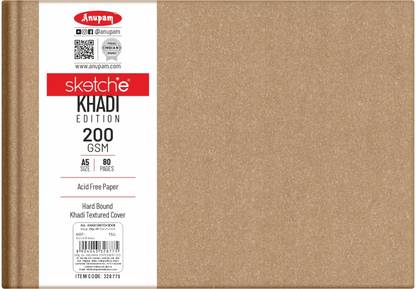 ANUPAM Sketche Khadi (Cover) Hardbound Book 200 GSM Acid Free Paper for Sketching A5 Sketch Pad