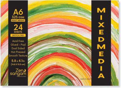 Zen Sangam Express your Mind A6 Heavy Weight Mixed Media Glued Sketch Paper Pad - 325GSM, - 24 Sheets Sketch Pad