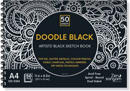 Zen Sangam Express your Mind Doodle Black Paper Sketchbook Drawing Note, A4 (Landscape) - 120GSM - 50 Sheets (100 Pages) - Wiro Spiral Black paper sketch book Sketch Pad
