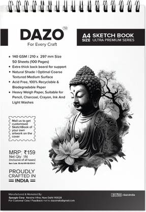 dazo Sketch Book A4, 100sheets , 140GSM (Premium Quality) Drawing Book (100 Sheets) Sketch Pad