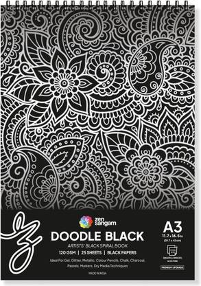 Zen Sangam Express your Mind Doodle Black Paper Sketchbook Drawing Note, A3 (Landscape) - 120GSM - 25 Sheets (50 Pages) - Wiro Spiral Black paper sketch book Sketch Pad