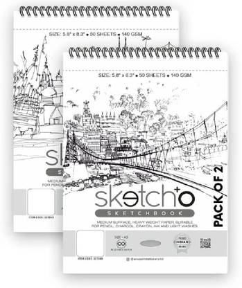 ANUPAM Sketch-O Sketchbook A5 140GSM Top Spiral-Bound Sketchpad Durable Acid Free Paper Sketch Pad