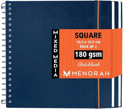 MENORAH Square Sketchbook-180Gsm-Pack Of 2 -100 Pages - Metal Spiral Bound-Dark Blue Sketch Pad