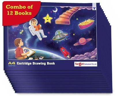 Target Publications Drawing Book A4 Size Approx | Sketch Pad for Kids, Students and Artists | White Blank Cartridge Papers (34 Pages) | 29.5 cm x 21 cm Approx | Soft Cover | Best Premium Experience for Drawing, Colouring and Painting | Pack of 12 Sketch Pad