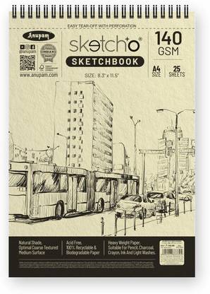 अनुपम SketchO Sketch Book A4 Acid Free Top Wiro 140GSM 25 Sheet Sketchpad for Artists स्केच पैड