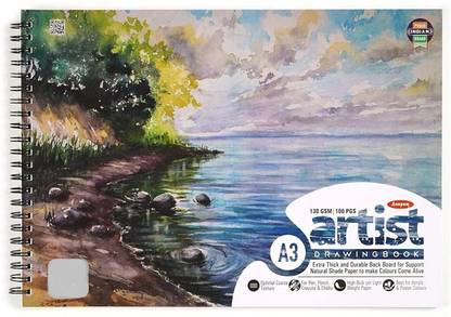 ANUPAM Wiro Bound Artists Sketch Book A3 100 Drawing Notebooks Acid Free Pages -130 GSM Sketch Pad