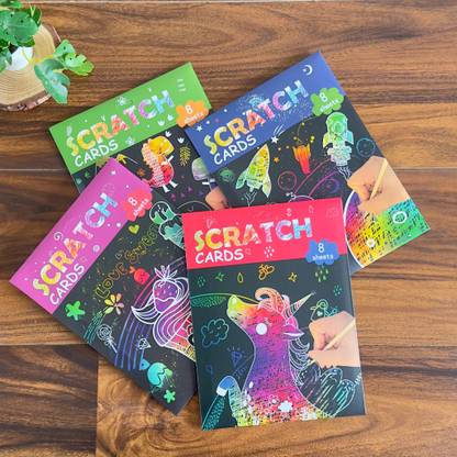 Neon Scratch Card and Draw Book for Kids, 8 Scratch Sheet and 1 Scratch Tool . Sketch Pad